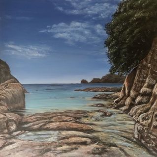 Acrylic Landscape painting of Bland Bay titled SHALLOW WATERS- sold