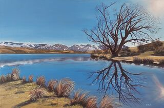 Acrylic landscape titled REFLECTIONS AT ALEXANDRINA $650.00