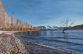 Landscape painting titled TREE AT WANAKA