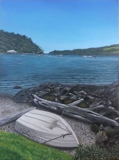 Acrylic landscape titled BOAT AT REST $900.00