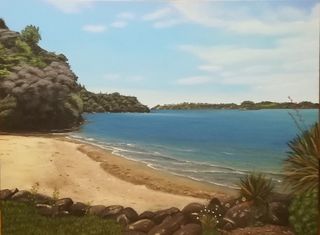 Large landscape painting called ANYONE FOR A SWIM