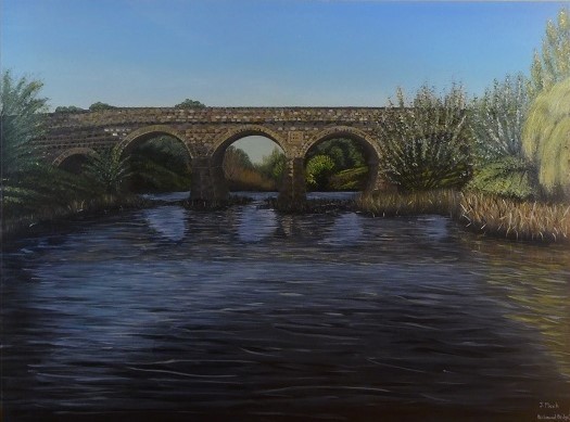 Acrylic landscape titled BRIDGE AT RICHMOND $600.00