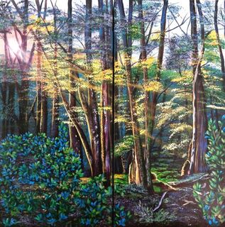2 Panel painting titled GOLDEN RAYS