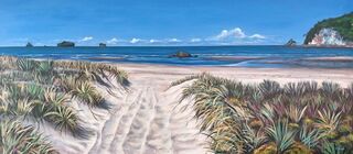 Acrylic beach painting titled GLISTENING SANDS-SOLD