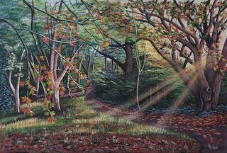 Landscape painting titled CHANGING LEAVES