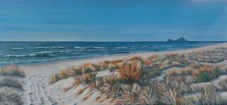 Landscape painting titled HIT THE BEACH