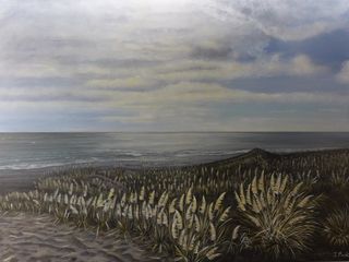 Large landscape painting titled NZ HOT WATER AT KAWHIA -sold